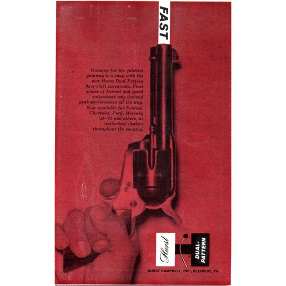 1961 Hurst Performance Parts Dual Pattern Shifter Vintage Print Ad Revolver Art - Picture 1 of 2